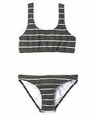  81 Seafolly Girls Black Stripe Tahitian Skies 80's One-Piece Swimsuit Sz AUS 10