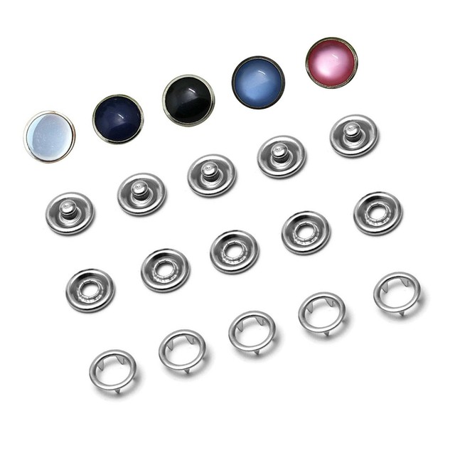 50 Sets Snap Fastener Kit, 16L/10mm Classic Pearl Prong Ring Snaps for