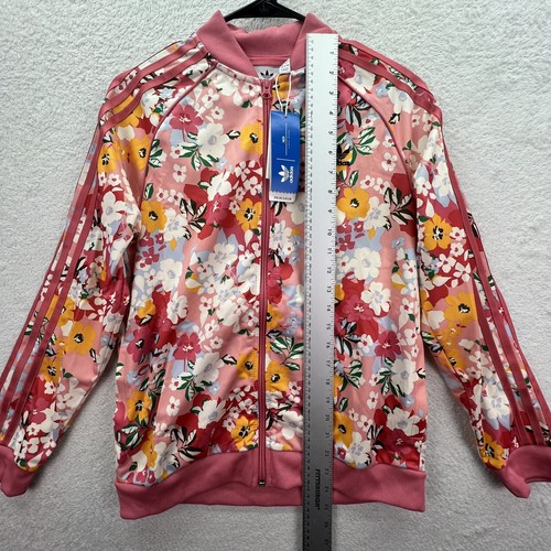 Adidas Girls HER Studio London Pink Hazy Rose Floral Full Zip Track Jacket Sz L - Picture 2 of 9
