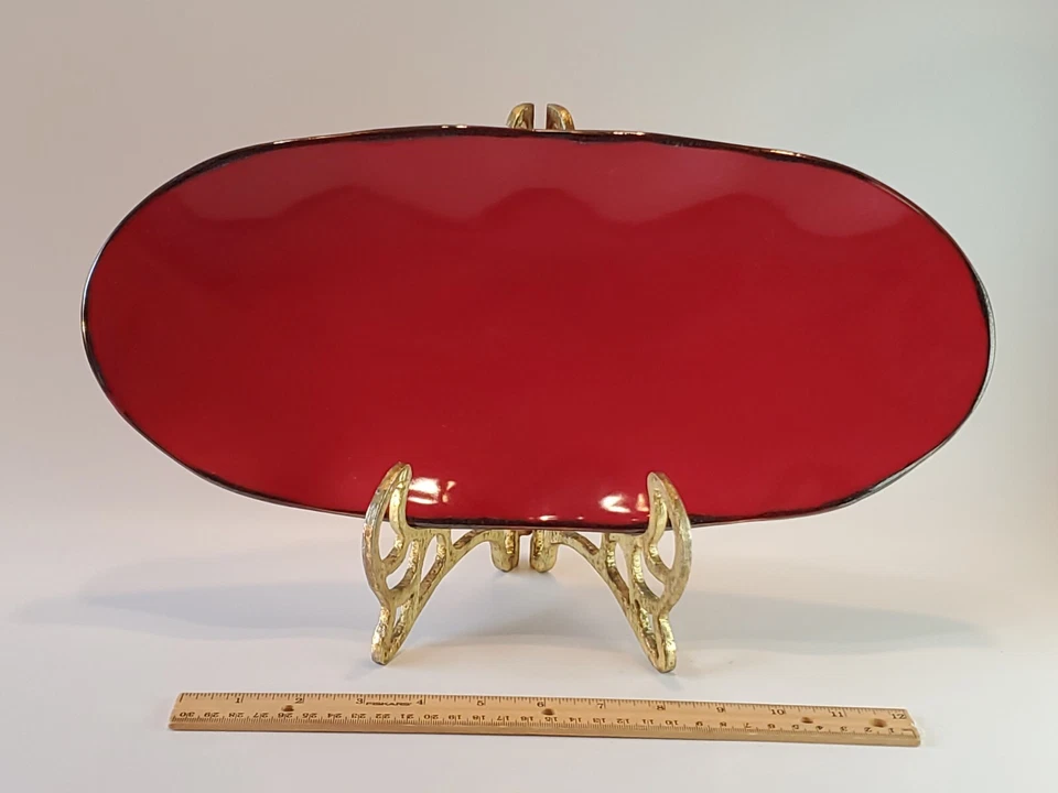 Southern Living at Home Portugal 16"×7" Ruffled Platter Cinnibar Brown Trim EUC - Image 2 of 4