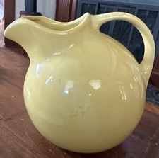 Vintage Yellow Hall Ceramic Ball Pitcher, With Ice Lip. Made In The USA.