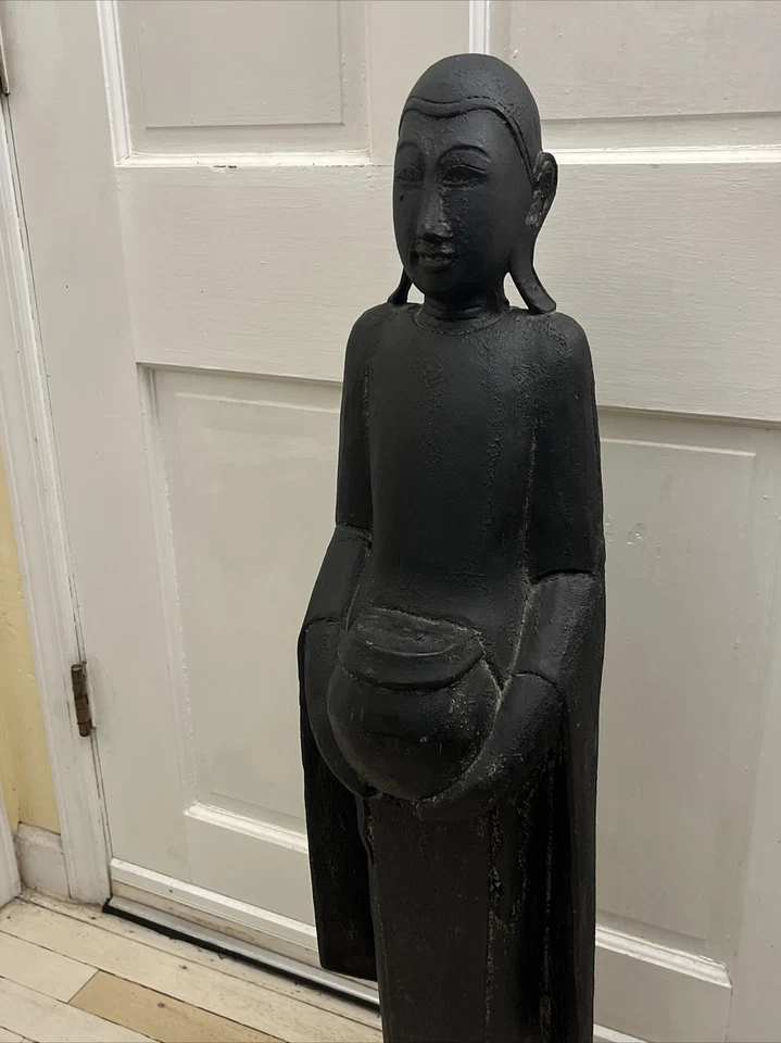 "Estatua de madera de pie tailandesa estilo Buda Khmer de 40"" vintage" Foto 2 de 4