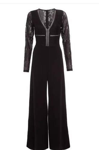 Black Lace V-Neck Palazzo Jumpsuit size 
