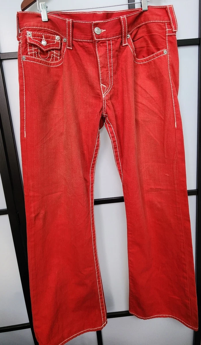 Vintage True Religion Jeans Bootcut Red With White Stitching Size 38