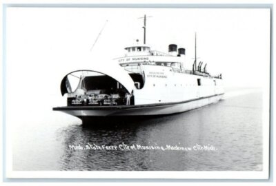 c1940's State Car Ferry City of Munising Ship Mackinaw MI Photo Postcard