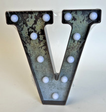 Brown Industrial Vintage Style Led Marquee Letter V LSX Freestanding Light Up
