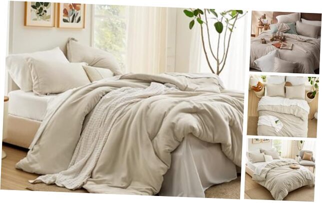 Comforter Set Beige, 7 Pieces Boho Bed in a Bag Size, Gift Queen 02 - Beige-image