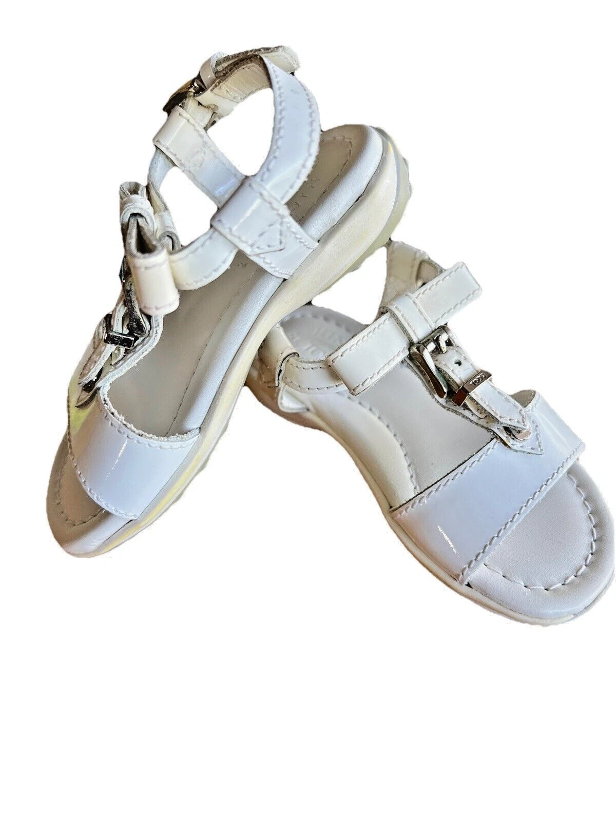 TOD’S TOD'S JUNIOR sandali da bambina bianchi in pelle verniciata italiana taglia US 5 NUOVI!