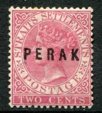 Malaysia (Perak) 1882-83 2c opt. type 9 SG 11 hinged mint (cat. £50) 'A'