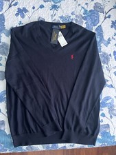 POLO RALPH LAUREN Cotton V-Neck Sweater Men's Size Large Blue