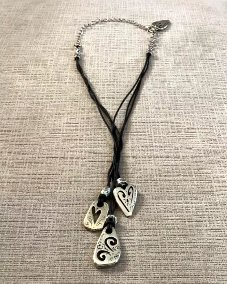 Brighton Brazilian 3 Charm Heart Necklace on Black Leather Cords with  Extender | eBay