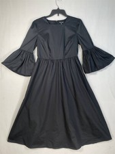 WHO WHAT WEAR Fit & Flare Dress Womens X-Small Zip-Back Bell Sleeves Black