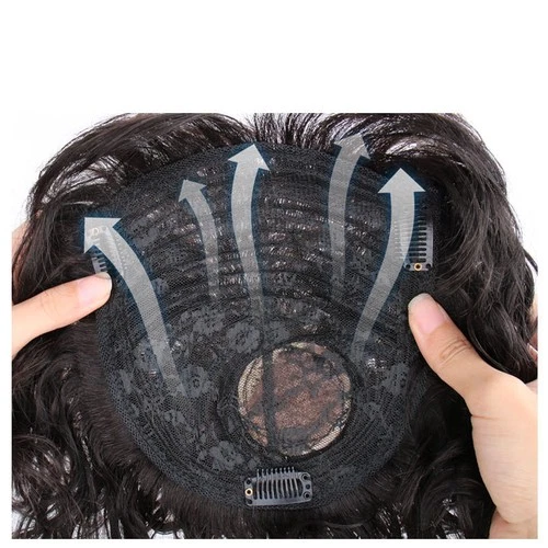 Seamless Fluffy Wavy Curly Wavy Clip Human Hair WigletHairpiece Topper For Women - Picture 3 of 12