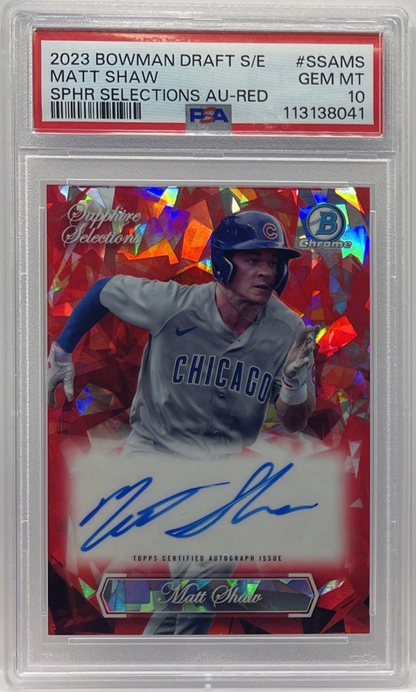 2023 Bowman Draft Sapphire Matt Shaw Selections Red Auto #4/5 Cubs PSA 10 SP SSP
