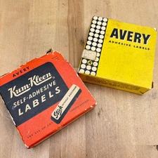 2 Vtg Rolls of Avery / Kum Kleen Office Labels Stickers, Partial Boxes
