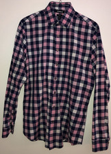 Express Classic Fit Shirt Button Long Sleeve Blue/Pink Check Men's S 14-14 1/2