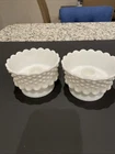 Pair Of Milk glass Hobnail  Fenton Taper Candle Holders