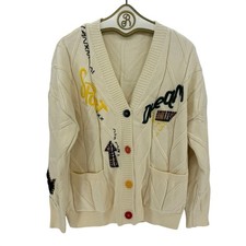 Chunky Varsity Academia Cardigan Sweater XL Cream Embroidered Knit Oversized