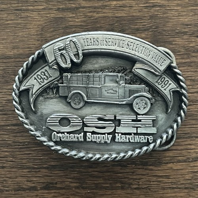 #ad Vintage Belt Buckle OSH Orchard Supply Hardware 60 year Anniversary 1931 1991 $29.99