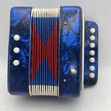 Vintage Blue Marbled 7 Keys 3 Buttons Accordion Musical Instrument Small