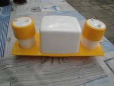 DDR Vintage orange Salz - Pfeffer - Senf mit L&ouml;ffel Menage