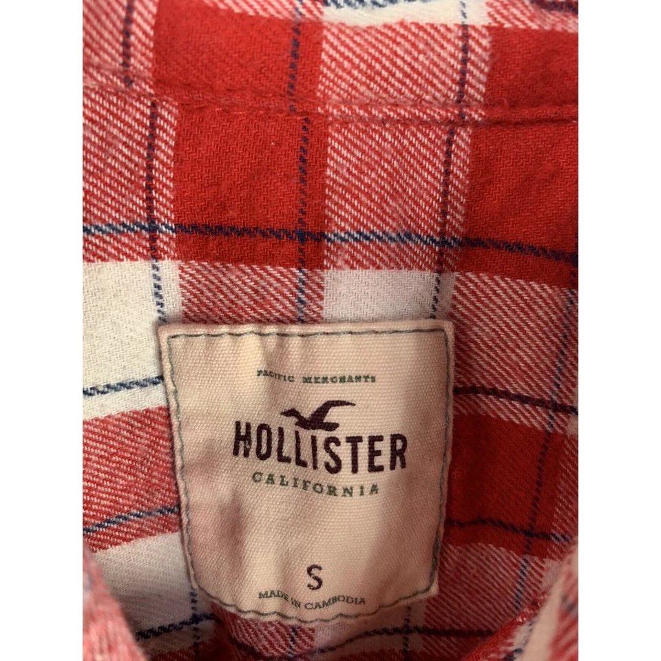 Camisa Hollister Mujer Pequeña Roja a Cuadros Botón Frontal Franela Campus Adolescente  Foto 3 de 4