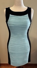 Calvin Klein Dress Size 6 NWOT Black Aqua Colorblock Sheath Knee Length