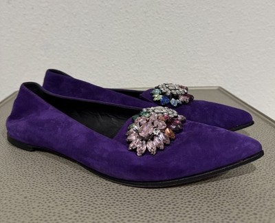 Giuseppe Zanotti Suede Ballet Flats Crystals Purple Suede Women's