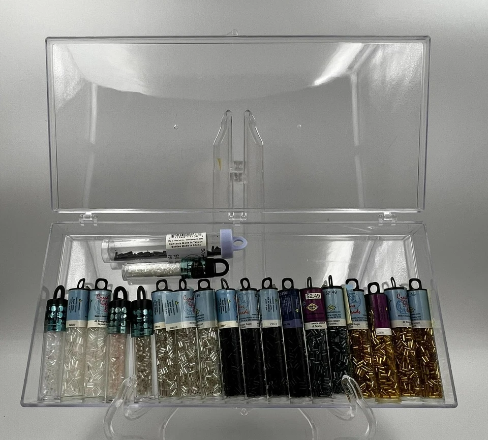 Czech Glass Bugle Beads #2 Silver/White/Black/Gold 20 tubes + organizer - Image 2 of 2