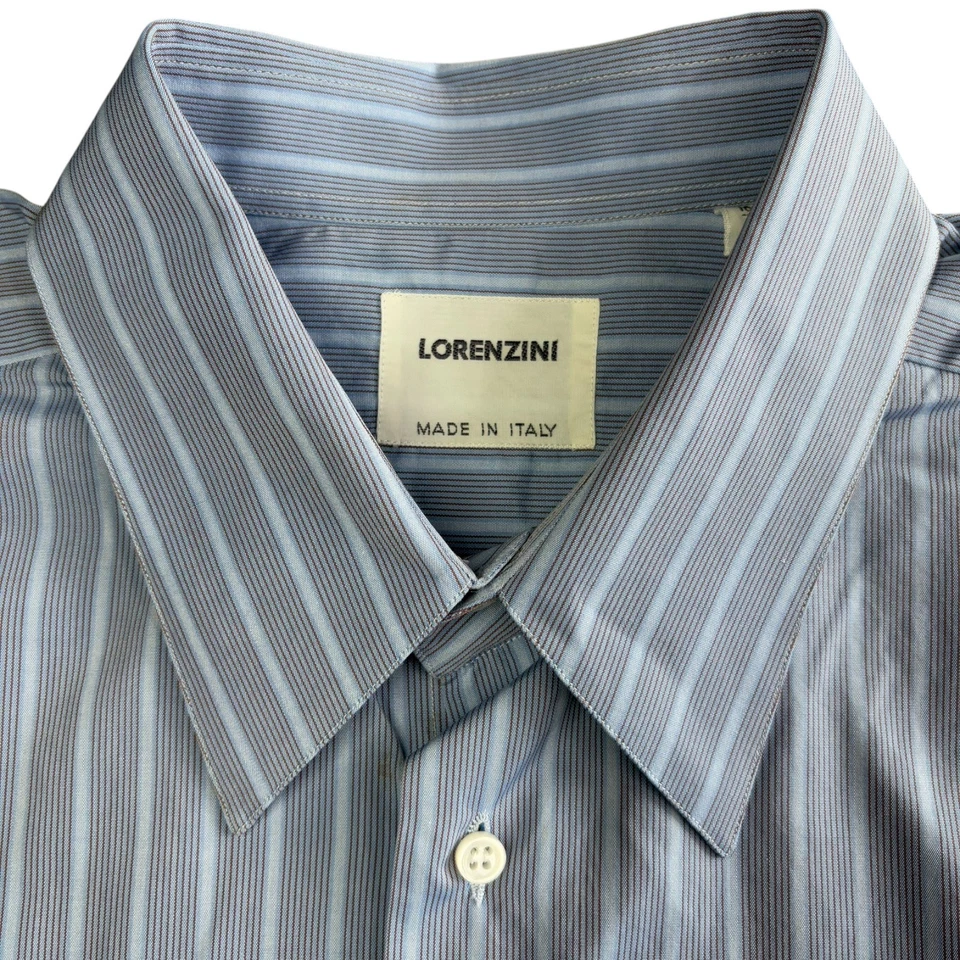 Camisa de vestir Lorenzini manga larga para hombre 16,5 42 azul a rayas algodón Italia Foto 3 de 4