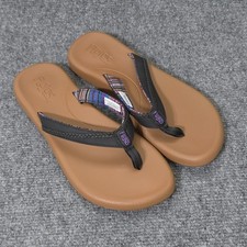Flojos Flip Flops Women's Size 7 Floral Island Beach Black Brown Sandals
