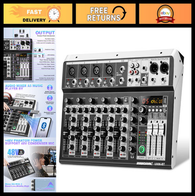 6-Channel Audio Mixer Console with DSP, Bluetooth, Reverb, & Phantom Power for S