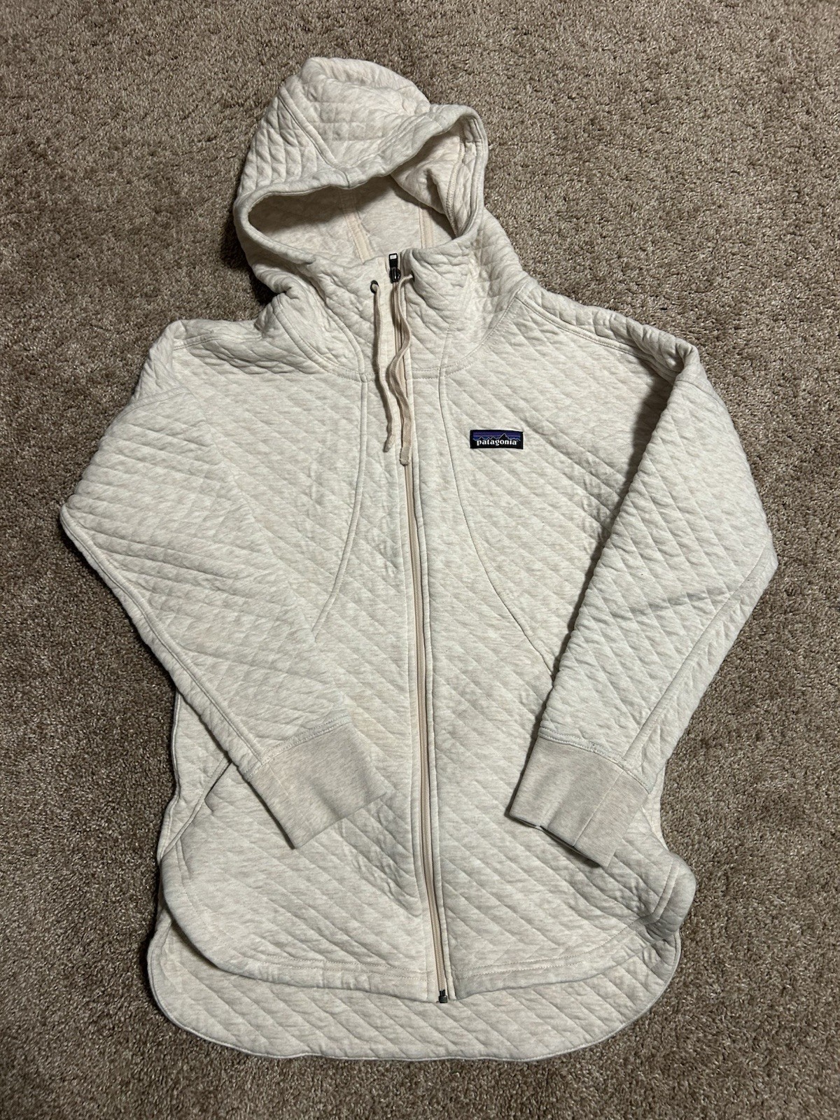 Patagonia Women’s XS Quilted Full Zip Hoodie Cream Organic Cotton STY25315