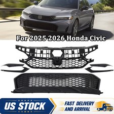 For Honda Civic 2025 2026 Front Upper Lower Grille Bumper Trim Gloss Black Set