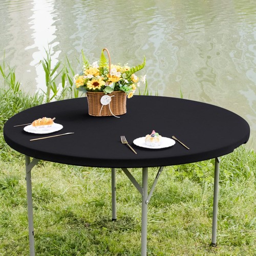Round Fitted Table Cover Elastic Tablecloth 5ft Stretch Spandex Table Top Cov...