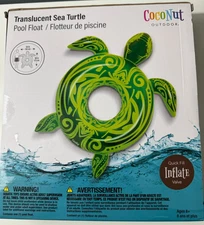 Coconut Outdoor: Green Translucent Sea Turtle - 64" W - 68" L Pool Float Sealed
