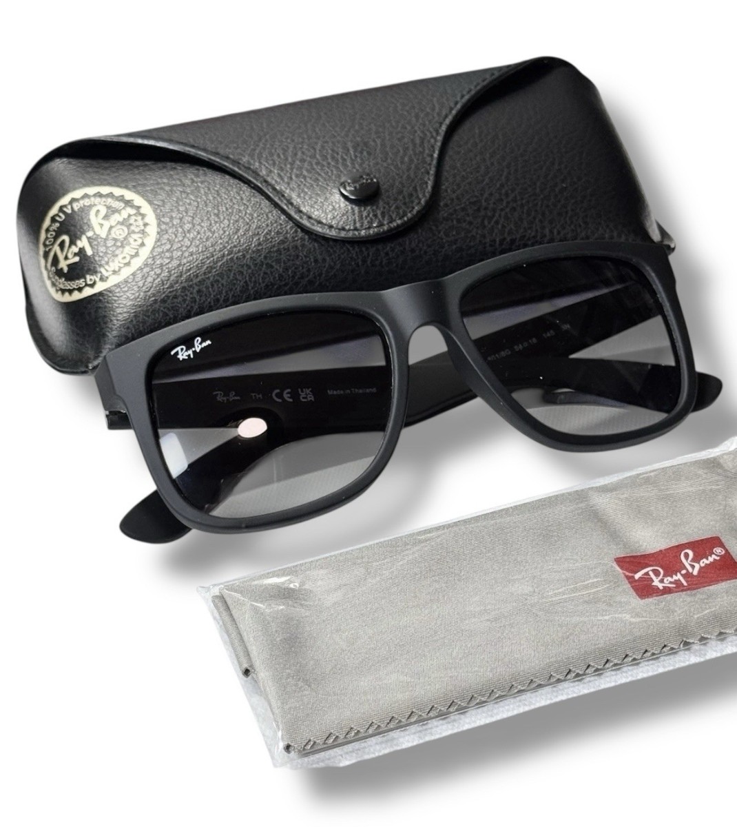 Ray Ban RB4165 601/8G Justin Sunglasses Black Matte Dark Gray