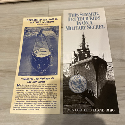 U.S.S. COD Photo Museum WWII Submarine & William G Mather Cleveland Brochure Lot