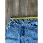 Light blue high-rise Lee mom jeans size 8 with faded front thighs, five pockets, and visible yellow measuring tape.