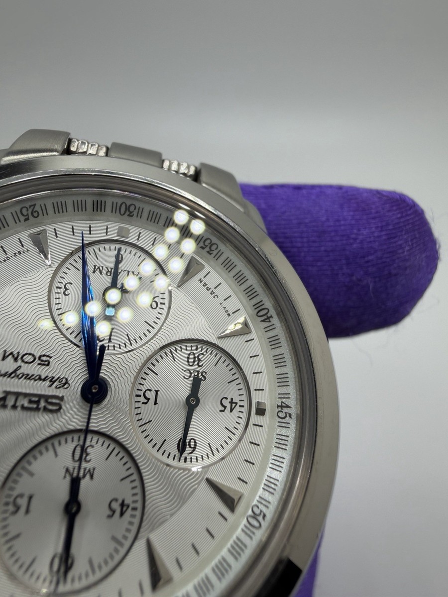 Seiko 7T62-0EP0 Chronograph 38.5mm White Dial Blue Hands Box