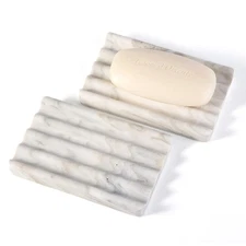 2PCS Koville Italian Natural Marble Soap Dish for Shower, Stone Soap Tray for...