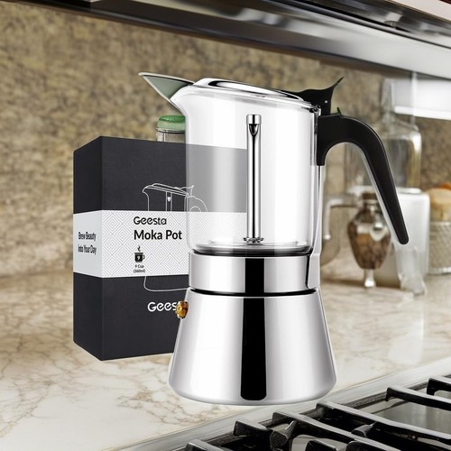 Macchina da espresso manuale con piano cottura - elegante 4/6/9 tazze con design lavabile in lavastoviglie - Foto 4 di 11