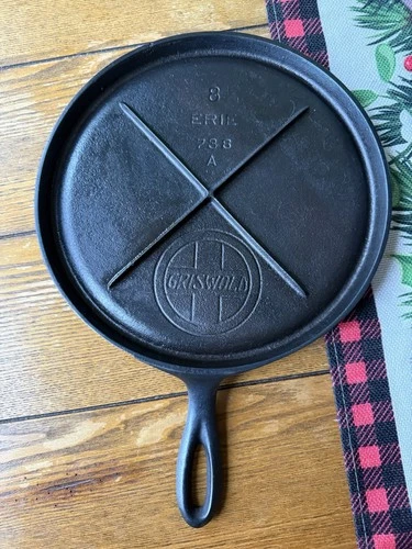 Griswold #8 Slant Large Logo X Brace Cast Iron Griddle #738  1909-1920 *RESTORED