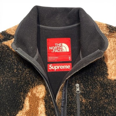 Supreme The North Face Bleached Denim Print Fleece Jacket Beige