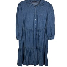 Tommy Hilfiger Chambray Tiered Shirt Dress Button Front Women's Size 10 Blue