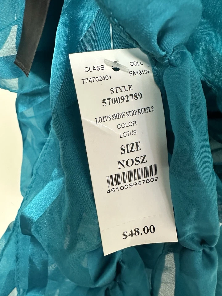 Cachecol White House Black Market azul-petróleo listra sombra babado pescoço tamanho único novo com etiquetas - Imagem 4 de 4