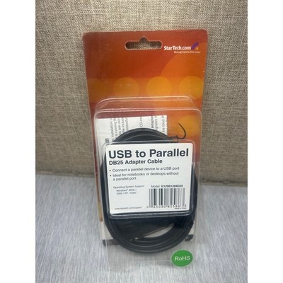 StarTech USB to Parallel DB25 Adapter Cable ICUSB1284D25 Black New Sealed