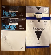 Vintage Hanes, Fitting Image, Encore Black Sandalfoot Panty Hose Control Top XL