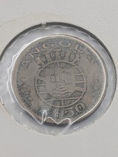 1953 Angola 50 Centavos Coin Portuguese Colony Africa Vintage Shield Design