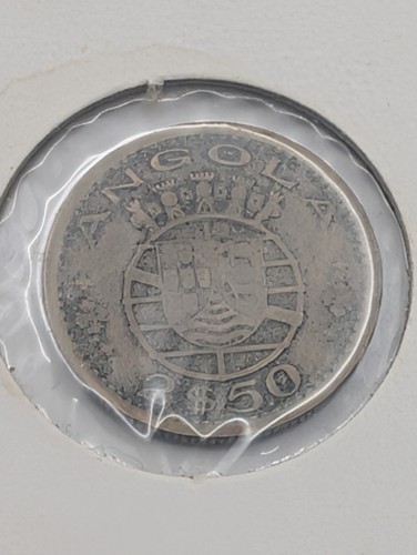 1953 Angola 50 Centavos Coin Portuguese Colony Africa Vintage Shield Design